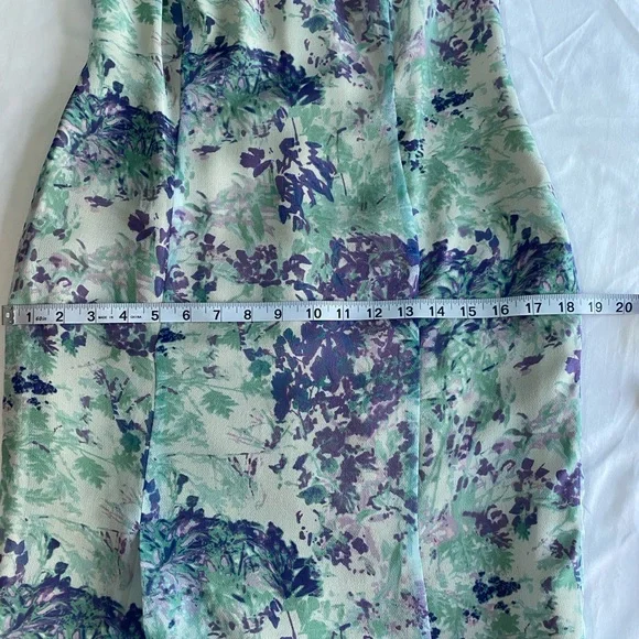 SHANGHAI TANG Green/Purple Floral 100% Silk Crepe Mini Sheath Dress SZ 8 - Picture 12 of 13